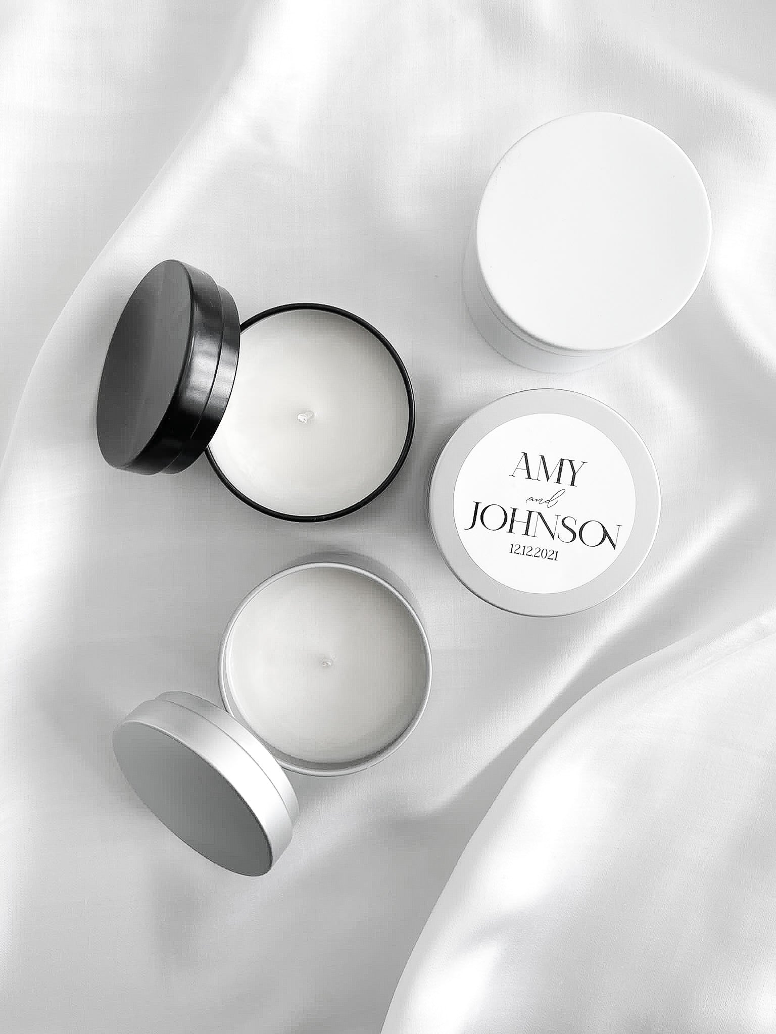 Mini candle favours - white tin